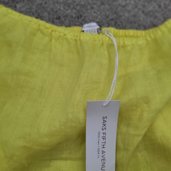 SAKS FIFTH AVENUE Cold Shoulder Linen Top Yellow Limoncello Size L - Picture 2 of 9
